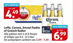 Hoogvliet Alle Leffe, Corona, Amstel Radler of Grolsch Radler aanbieding