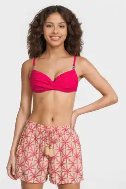 Wehkamp BEACHWAVE crinkle strandshort geel/roze aanbieding