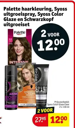 Kruidvat Palette haarkleuring, Syoss uitgroeispray, Syoss Color Glaze en Schwarzkopf uitgroeiset aanbieding