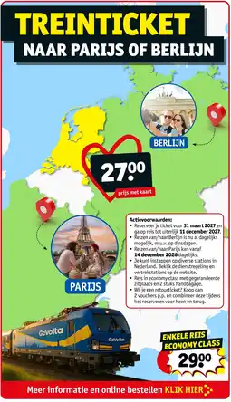 Kruidvat Treinticket naar Parijs of Berlijn aanbieding