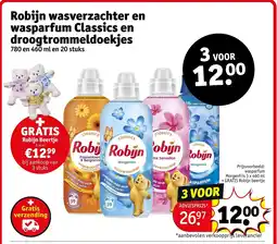 Kruidvat Robijn wasverzachter en wasparfum Classics en droogtrommeldoekjes aanbieding