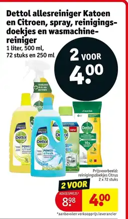 Kruidvat Dettol allesreiniger Katoen en Citroen, spray, reinigingsdoekjes en wasmachine-reiniger aanbieding