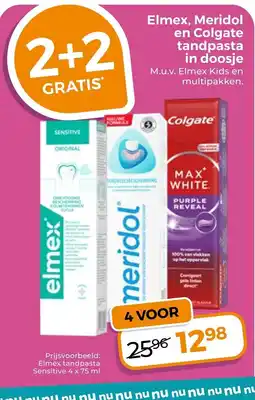 Trekpleister Elmex, meridol en colgate tandpasta in doosje aanbieding