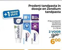 Trekpleister Prodent tandpasta in doosje en zendium tandpasta aanbieding