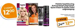 Trekpleister Palette haarkleuring, schwarzkopf uitgroeiset, syoss glaze en syoss color uitgroeispray aanbieding