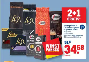 Makro Alle Segafredo of L'or bonen, capsules of gemalen koffie aanbieding