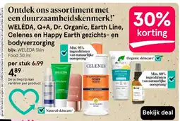 Etos weleda, q+a, dr. organic, earth line, celenes en happy earth gezichts- en bodyverzorging aanbieding