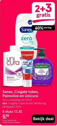 Etos Sanex, Colgate tubes, Palmolive en Unicura aanbieding