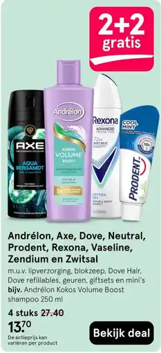 Etos Andrélon, Axe, Dove, Neutral, Prodent, Rexona, Vaseline, Zendium en Zwitsal aanbieding