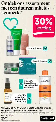 Etos WELEDA, Q+A, Dr. Organic, Earth Line, Celenes en Happy Earth gezichts en bodyverzorging aanbieding