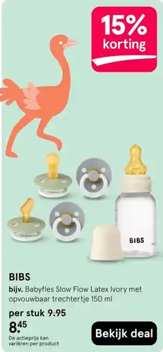 Etos BIBS Babyfles Slow Flow Latex Ivory aanbieding