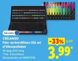 Lidl Crelando Fine- en brushliners XXL set aanbieding