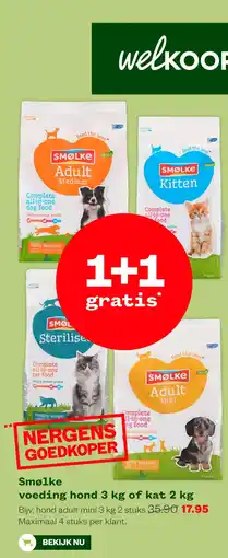 Welkoop Smolke voeding hond 3 kg of kat 2 kg aanbieding