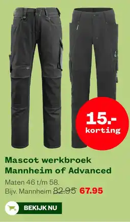 Welkoop Mascot werkbroek Mannheim of Advanced aanbieding