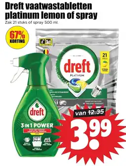 Dirk Dreft vaatwastabletten platinum lemon of spray aanbieding
