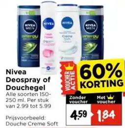 Vomar Voordeelmarkt Alle Nivea Deospray of Douchegel aanbieding