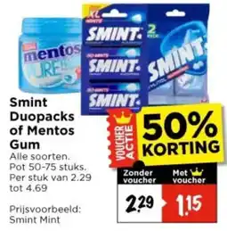 Vomar Voordeelmarkt Smint Duopacks of Mentos Gum aanbieding