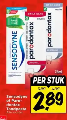 Vomar Voordeelmarkt Alle Sensodyne of Parodontax Tandpasta aanbieding