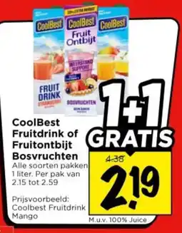 Vomar Voordeelmarkt CoolBest Fruitdrink of Fruitontbijt Bosvruchten aanbieding