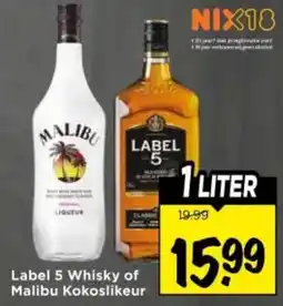 Vomar Voordeelmarkt Label 5 Whisky of Malibu Kokoslikeur aanbieding