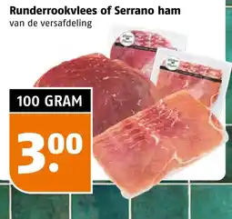 Poiesz Runderrookvlees of Serrano ham aanbieding
