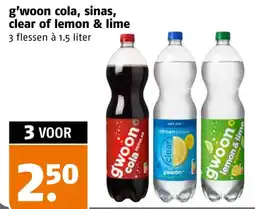 Poiesz g'woon cola, sinas, clear of lemon & lime aanbieding