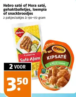 Poiesz Hebro saté of Mora saté, gehaktballetjes, loempia of snackbroodjes aanbieding