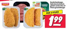 Nettorama Runderhamburger, kipkrokschnitzel, gehakt cordon bleu of Vivera groenteburger aanbieding