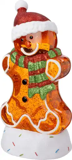 Intratuin Intratuin automatische sneeuwbol gemberkoekman oranje met verlichting 13 x 11 x 27 cm aanbieding