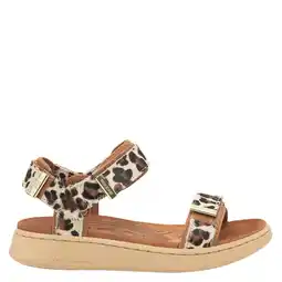 Wehkamp Woden leren sandalen met ponyhair en panterprint beige/bruin/zwart aanbieding