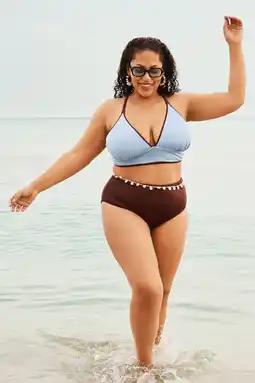 Wehkamp Zizzi reversible high waist bikinibroekje SENYA bruin/lichtblauw aanbieding