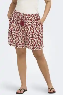 Wehkamp ONLY CARMAKOMA high waist loose fit casual short Plus Size met print - rood aanbieding