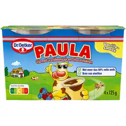 Jumbo Dr. Oetker Paula Vla met Vanillesmaak en Choco-Vlekken 4 x 125 g aanbieding