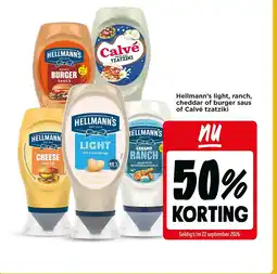 Jumbo Hellmann's light, ranch, cheddar of burger saus of calvé tzatziki aanbieding