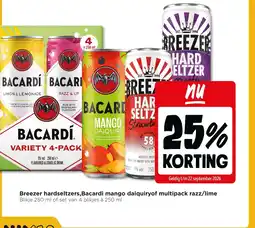 Jumbo Breezer hardseelters,Bacardi mango daiquiryof multipack razz/lime aanbieding