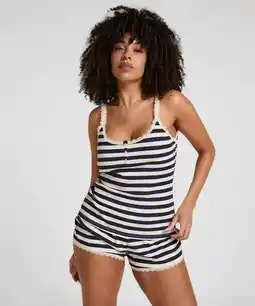 Hunkemoller Hunkemöller Rib Jersey Singlet met Kant Blauw aanbieding