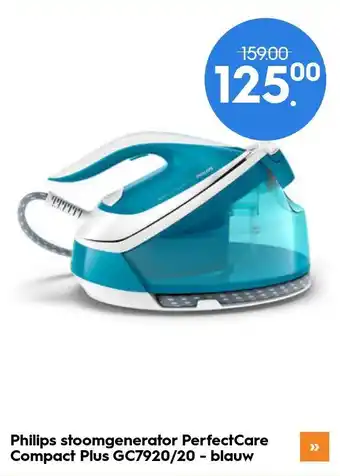 Blokker Philips stoomgenerator PerfectCare Compact Plus GC7920/20 - blauw aanbieding