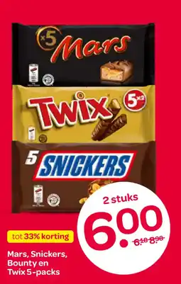 Spar Mars, Snickers, Bounty en Twix 5-packs aanbieding