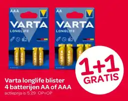Spar Varta longlife blister 4 batterijen AA of AAA aanbieding