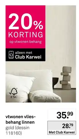 Karwei vtwonen vlies-behang linnen gold (dessin 118160) aanbieding