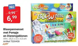 Lobbes Blowpens Blaaspennenset met Pomppje en Dierensjablonen aanbieding