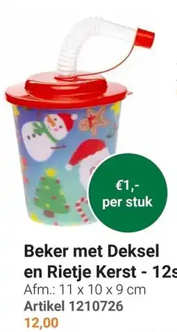 Lobbes Beker met Deksel en Rietje Kerst aanbieding