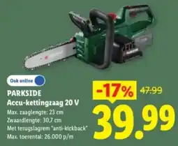 Lidl Parkside Accu-kettingzaag 20 V aanbieding