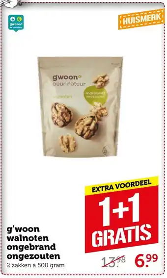 Coop G'woon walnoten ongebrand ongezouten 500g aanbieding