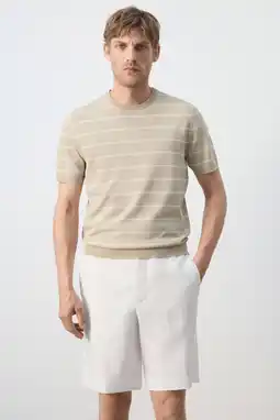 Wehkamp Mango Man slim fit gestreept T-shirt - pastelbruin aanbieding