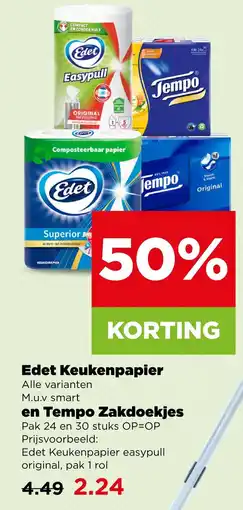 PLUS Edet keukenpapier en tempo zakdoekjes aanbieding