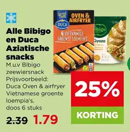 PLUS Alle bibigo en duca aziatische snacks aanbieding