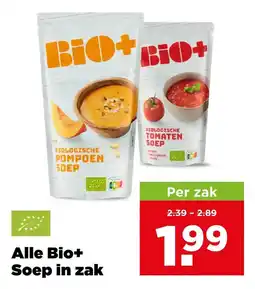 PLUS Alle bio+ soep in zak aanbieding