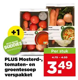PLUS Plus mosterd-, tomaten- en groentesoep verspakket aanbieding