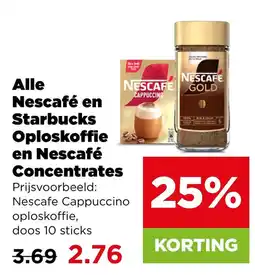 PLUS Alle nescafe en starbucks oploskoffie en nescafe concentrates aanbieding